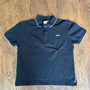 Hugo Boss Boys Polo Shirt Black Short Sleeve Size 14 Small Logo Designer